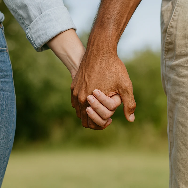 Paar hält Hande zusammen